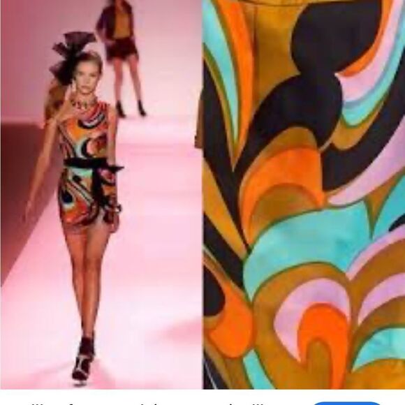 Milly New York Retro Kaleidoscope Multicolor Halter Dress w/ Open Back Size 6 - Picture 3 of 10